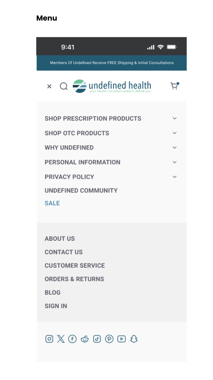 Undefined Health Website Menu