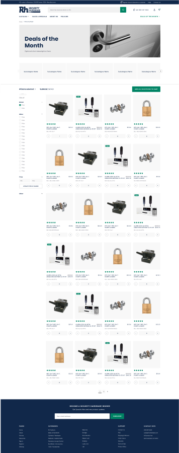 R&H Wholesale website category page