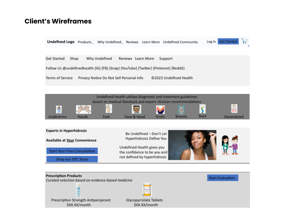 Undefined Health Client Wireframes